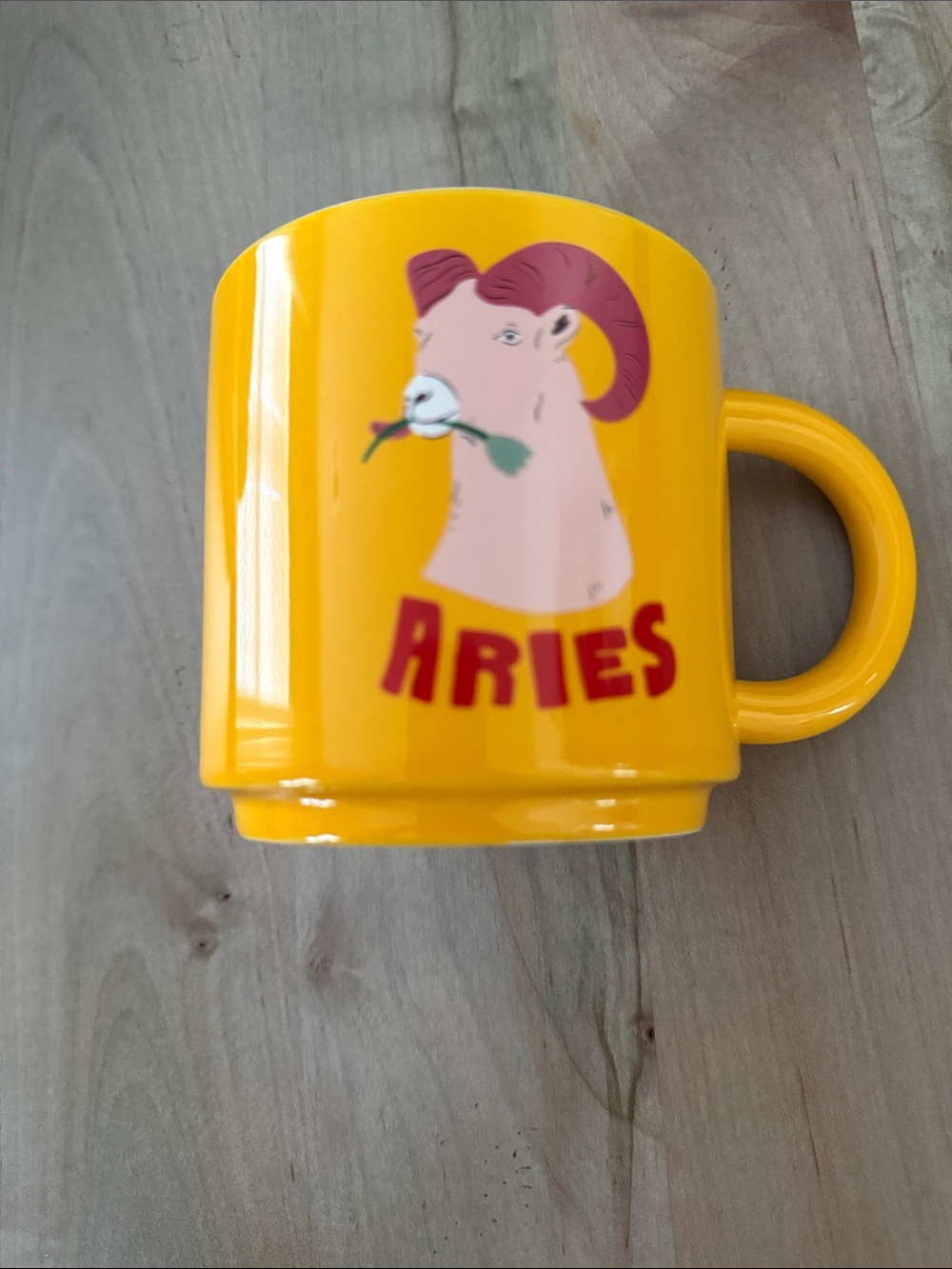 Room Essentials Yellow Ceramic Aries Mug with Pink Ram Graphic